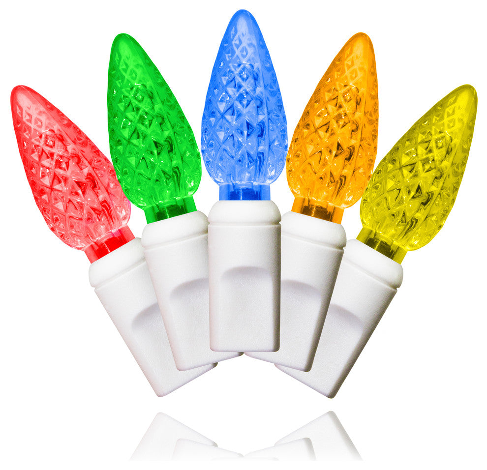 35 C6 Multi Colored LED Lights 4" Spacing On White Wire