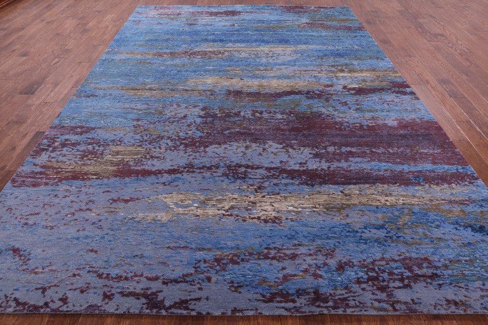 Wool and Silk Abstract Hand-Knotted Rug 9' 0" X 11' 11" Q8782