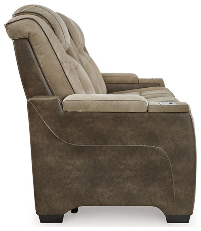 Bowery Hill Modern Faux Leather Power Reclining Sofa in Brown