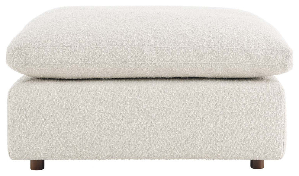 Commix Down Filled Overstuffed Boucle Fabric Ottoman, Ivory