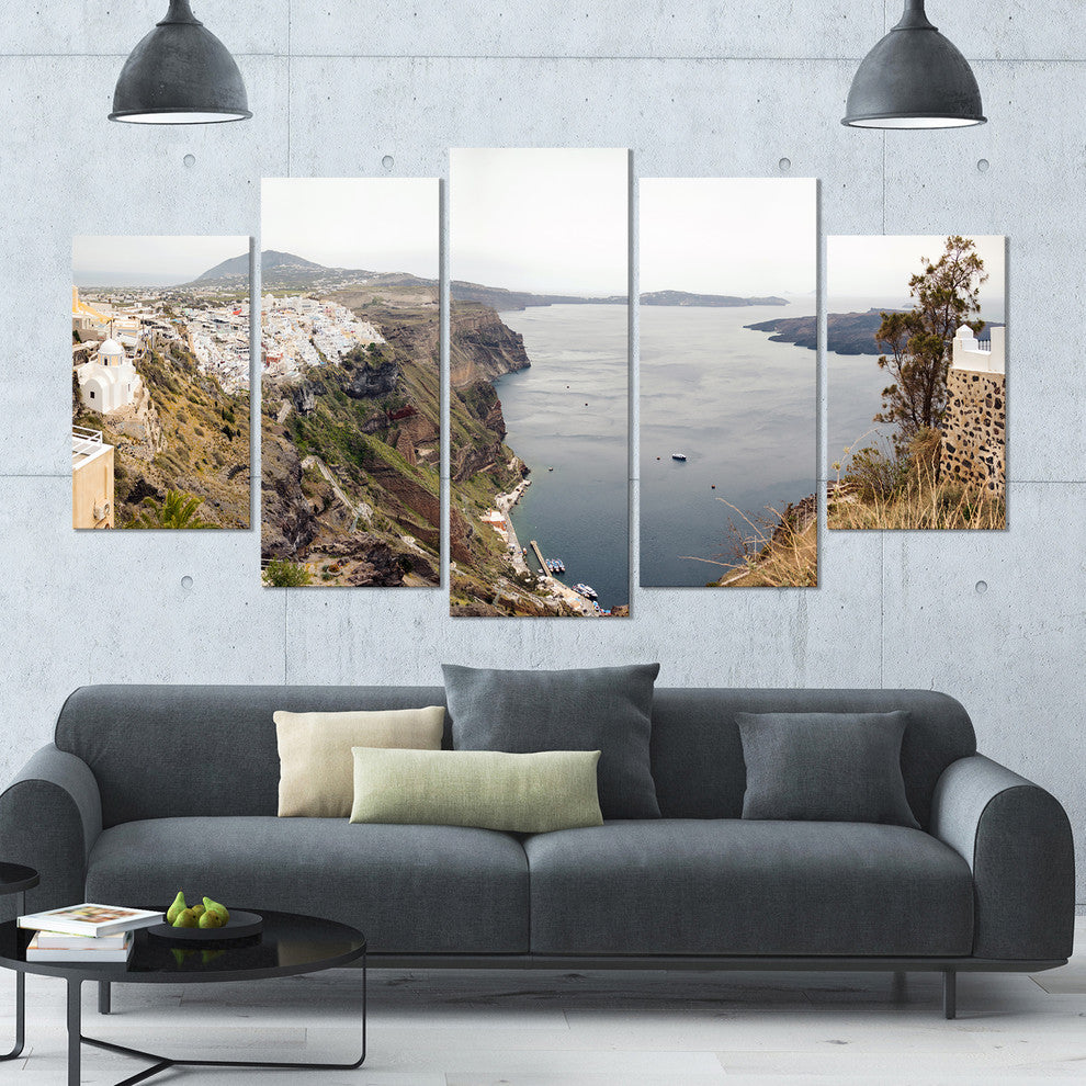 Beautiful View of Santorini Island, Landscape Canvas Print, 60"x32", 5 Panels