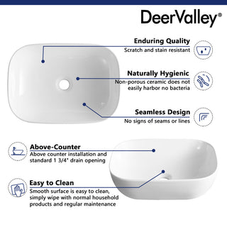 White Rectangular Ceramic Countertop Bathroom Vanity Vessel Sink