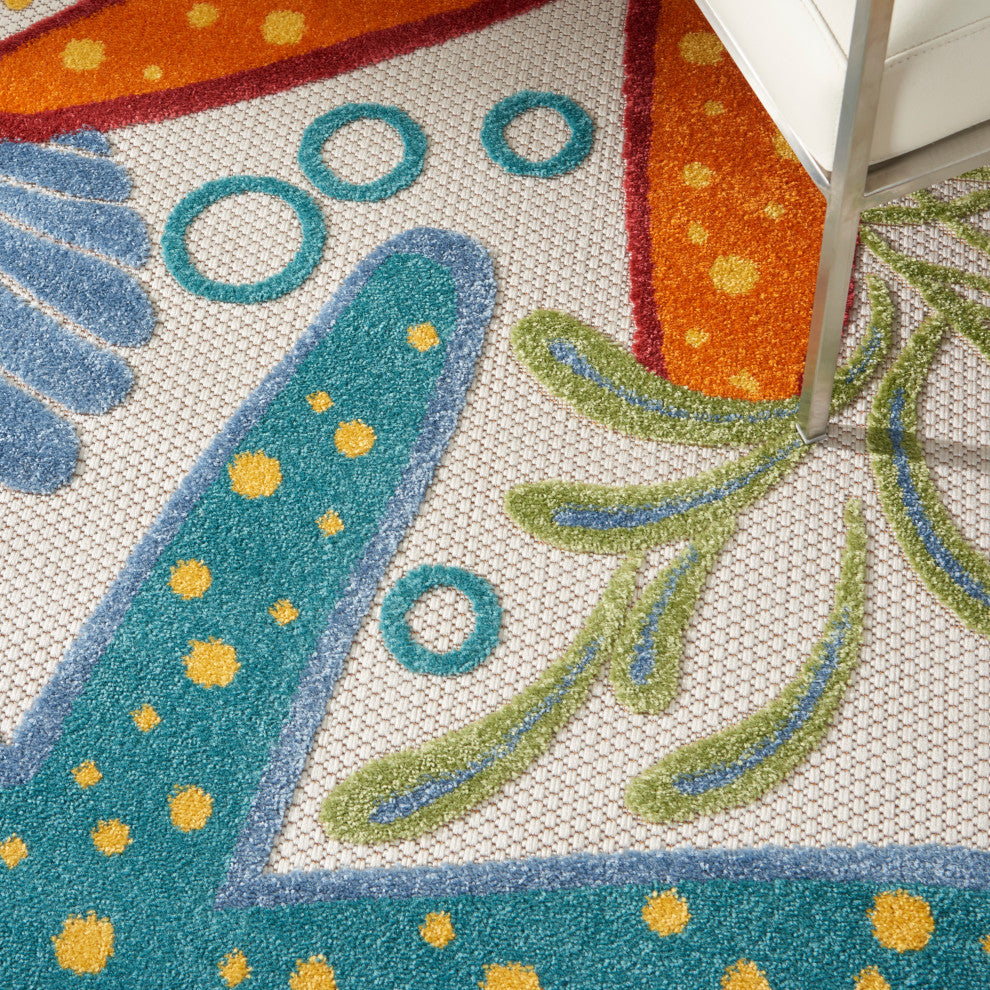 Nourison Aloha 4' x Round Multicolor Coastal, Nautical & Beach Area Rug