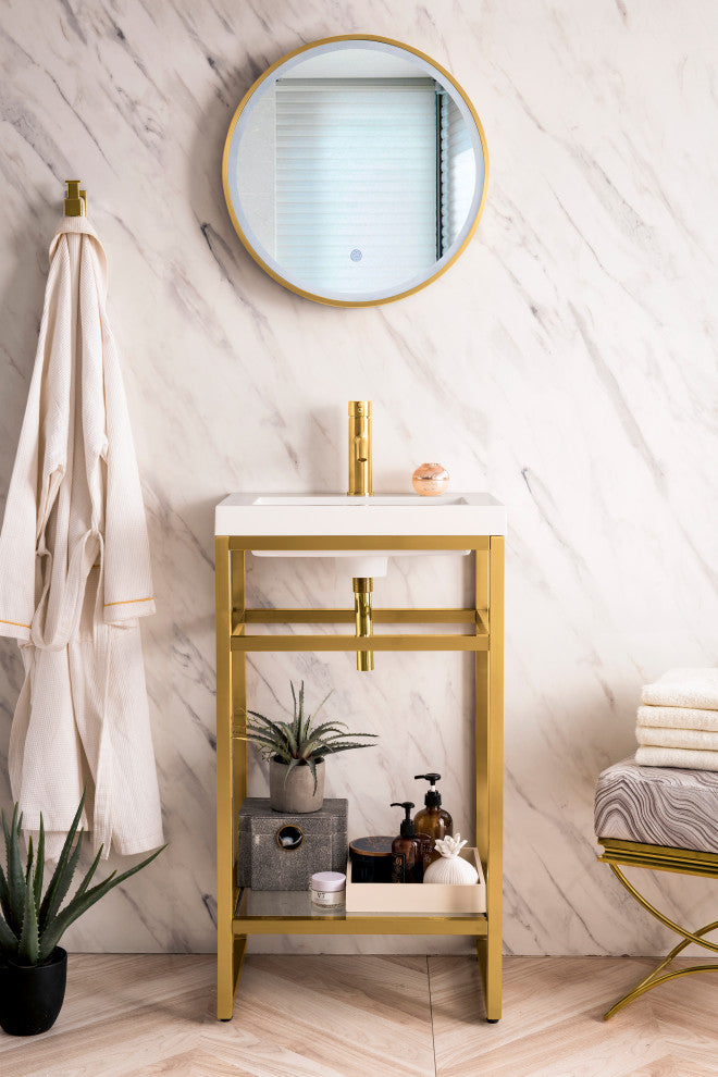 Boston 20" Sink Console, Radiant Gold, White Gloss Top