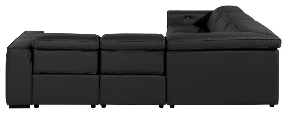 Niccolo Italian Leather 5-Piece L-Shaped Power Reclining Sectional, Black