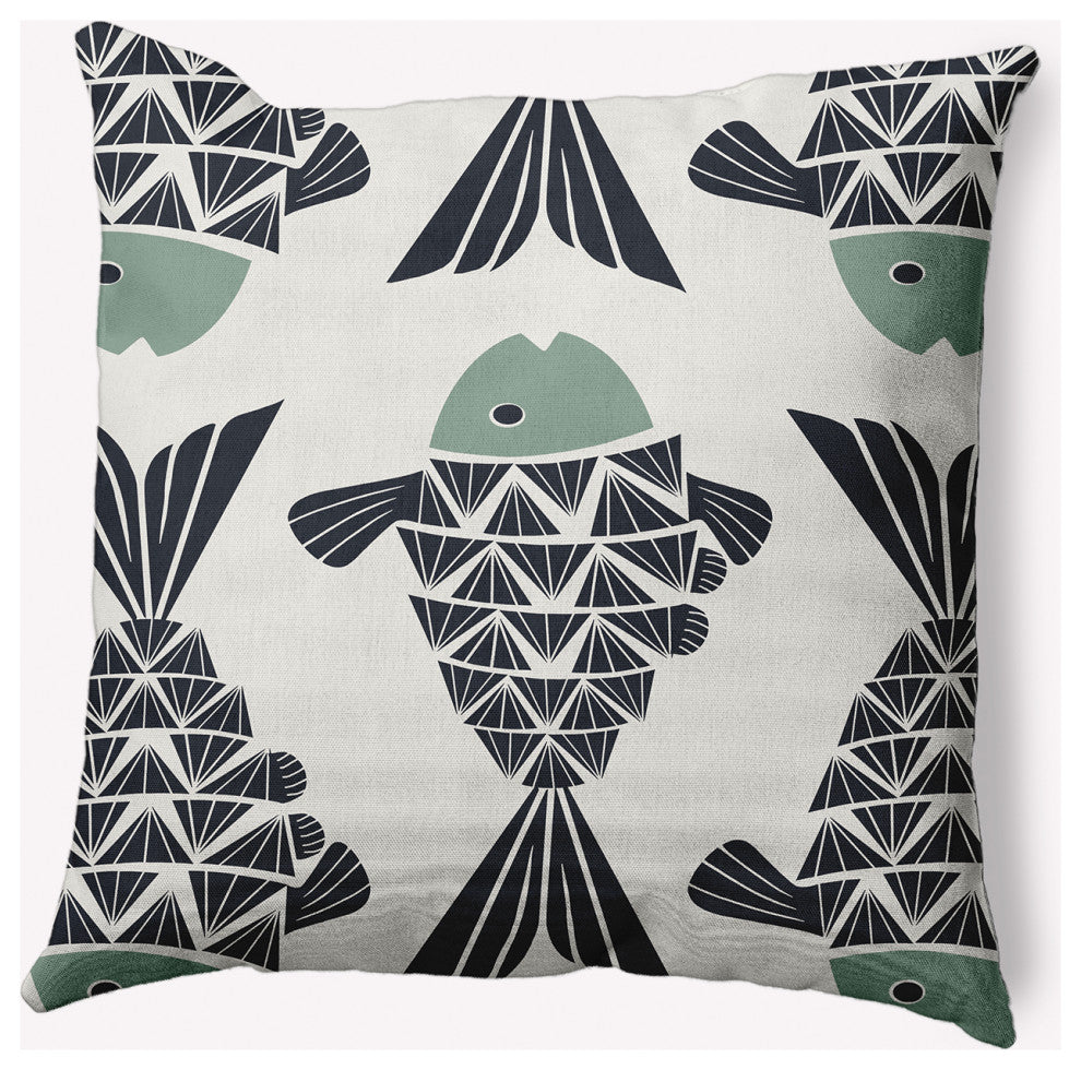 16x16" Big Fish Nautical Decorative Indoor Pillow, Sage