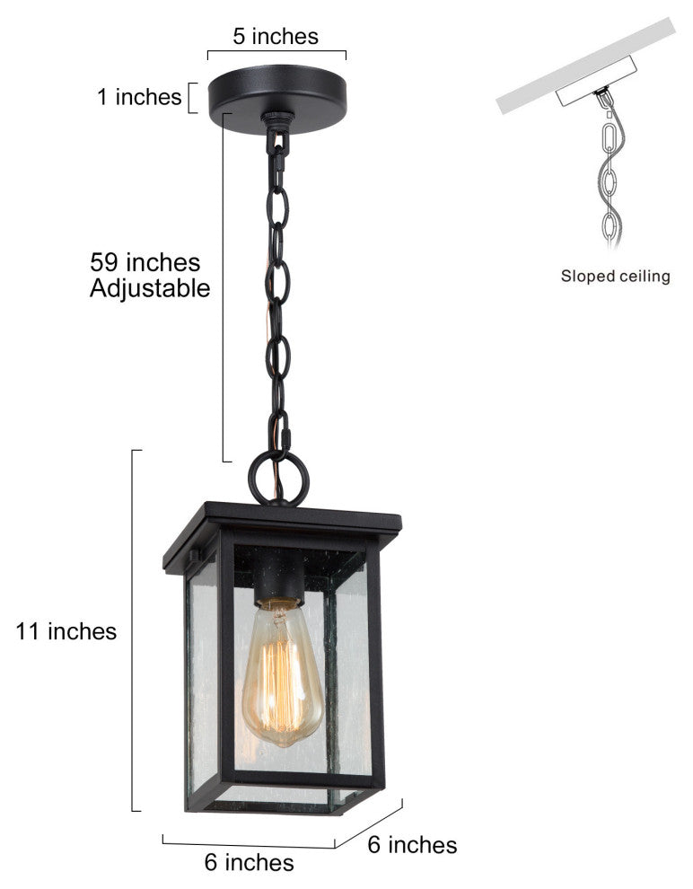 LNC Transitional 1-Light Black Square Outdoor Lighting, Single Pendant