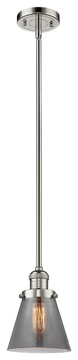 Small Cone 1-Light LED Pendant, Polished Nickel, Glass: Smoked