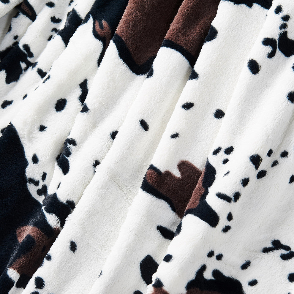 Animal Printed Double Sided Faux Fur Throw Blanket, Cow, 50"x60"
