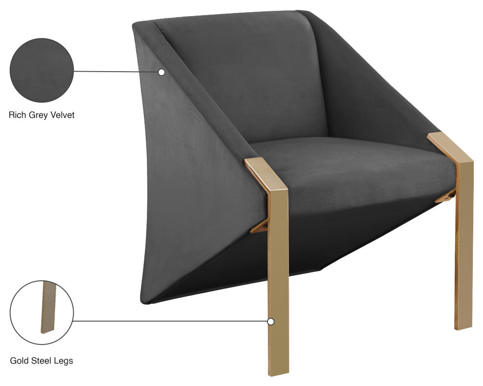 Rivet Velvet Upholstered Accent Chair, Gray