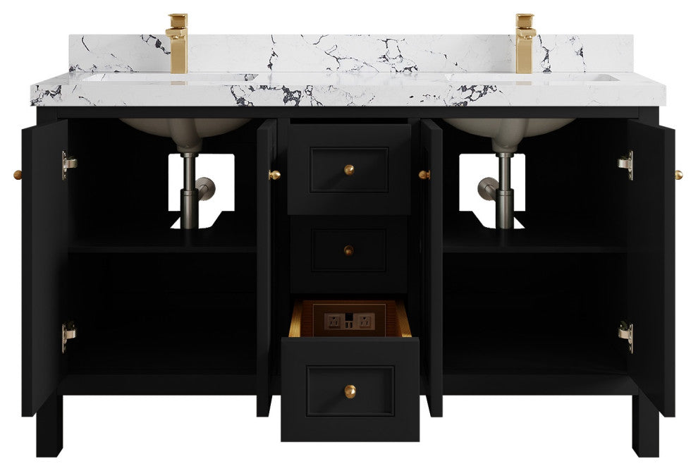 Nashville 60" Double Bathroom Vanity, Black 2" Viola Night