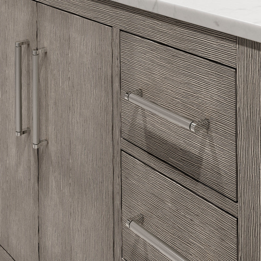 Hugo Carrara White Marble Countertop Vanity in Gray Oak with Chrome Hardware, 48", Vanity Only