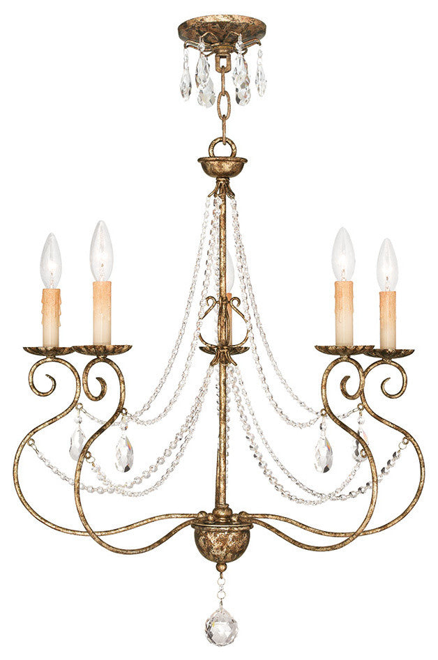 Livex 51905-36 5 Light European Bronze Chandelier, Hand Applied European Bronze