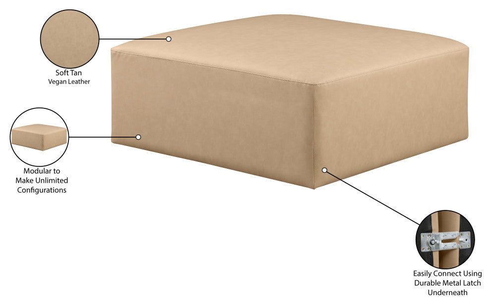 Cube Upholstered Modular Component, Tan, Vegan Leather, Ottoman