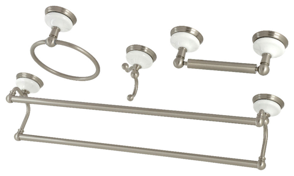 Kingston Brass 4-Pieces Dual Towel Bar Bathroom Hardware Set, Brushed Nickel