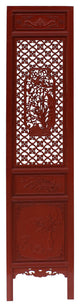 Chinese Red Geometric Flower Bird Accent Narrow Floor Panel Headboard