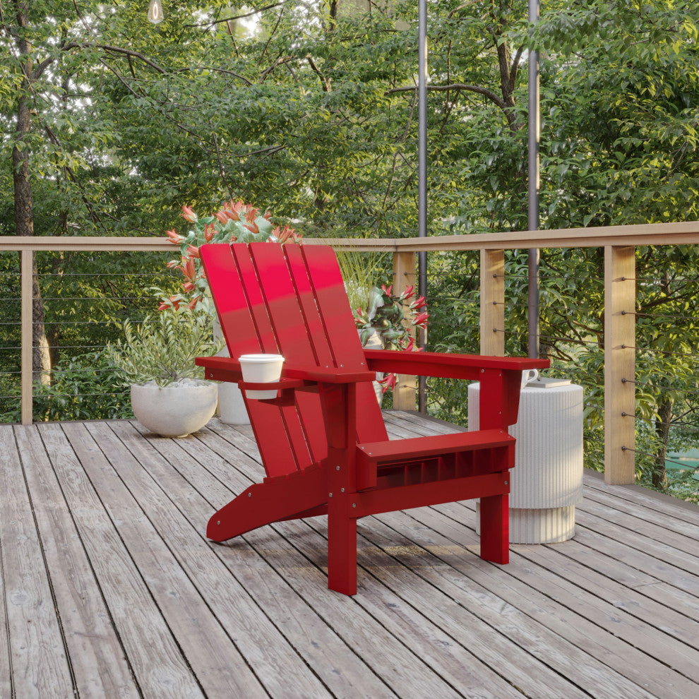 Halifax Weather Resistant Adirondack Chair with Cup Holder, Red