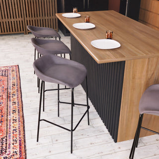 LeisureMod Servos Barstool With Faux Leather Seat and Iron Frame, Light Gray