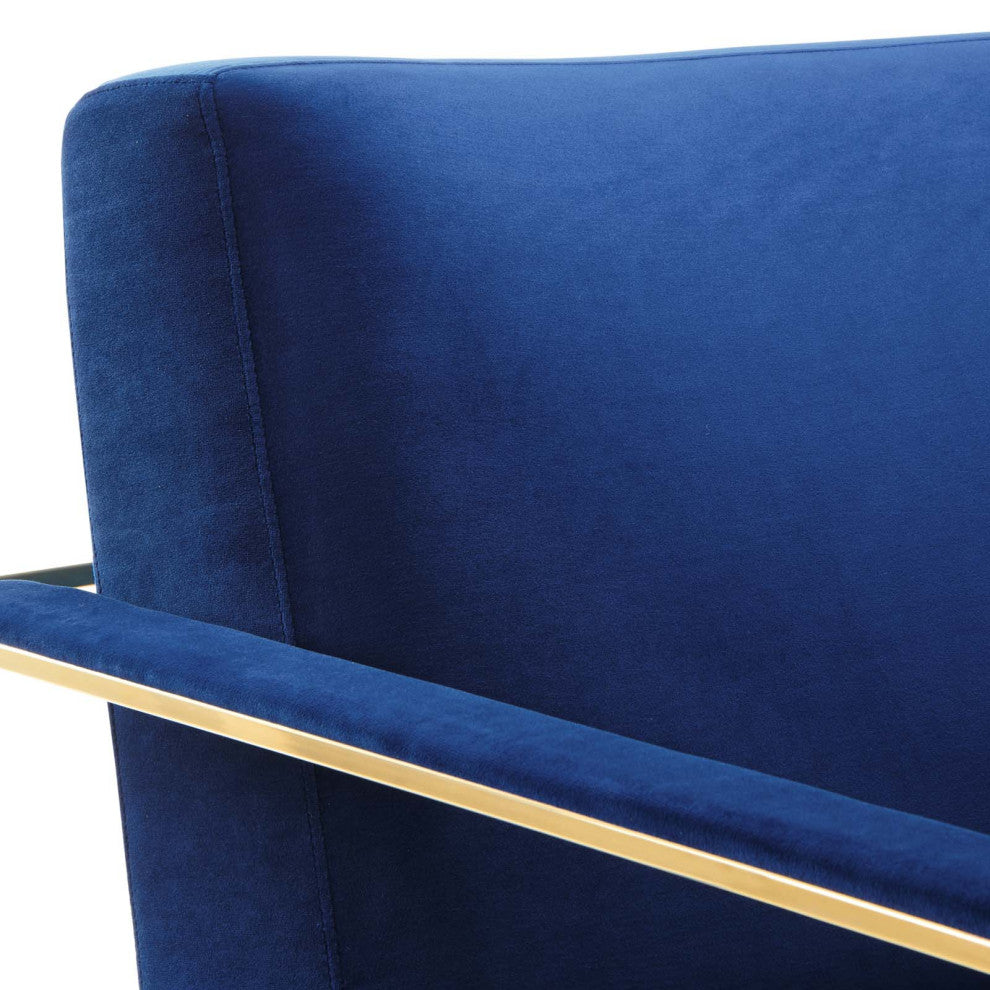 Accent Chair, Velvet, Metal, Gold Blue Navy, Modern, Living Lounge Hospitality