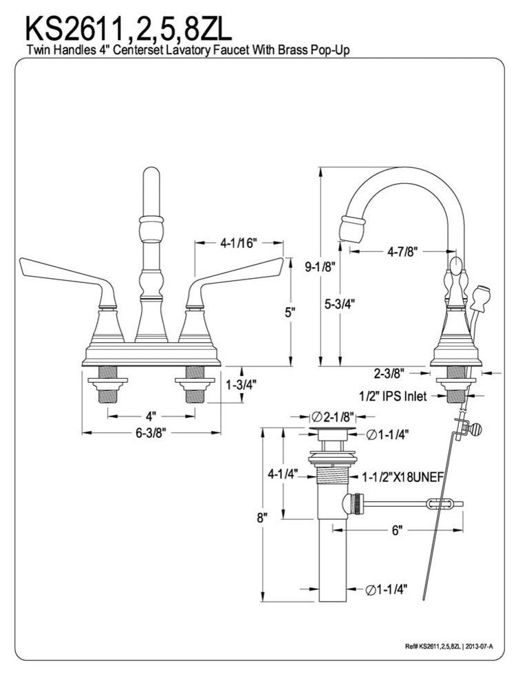 Silver Sage Two Handle 4" Centerset Lavatory Faucet with Brass Pop-up