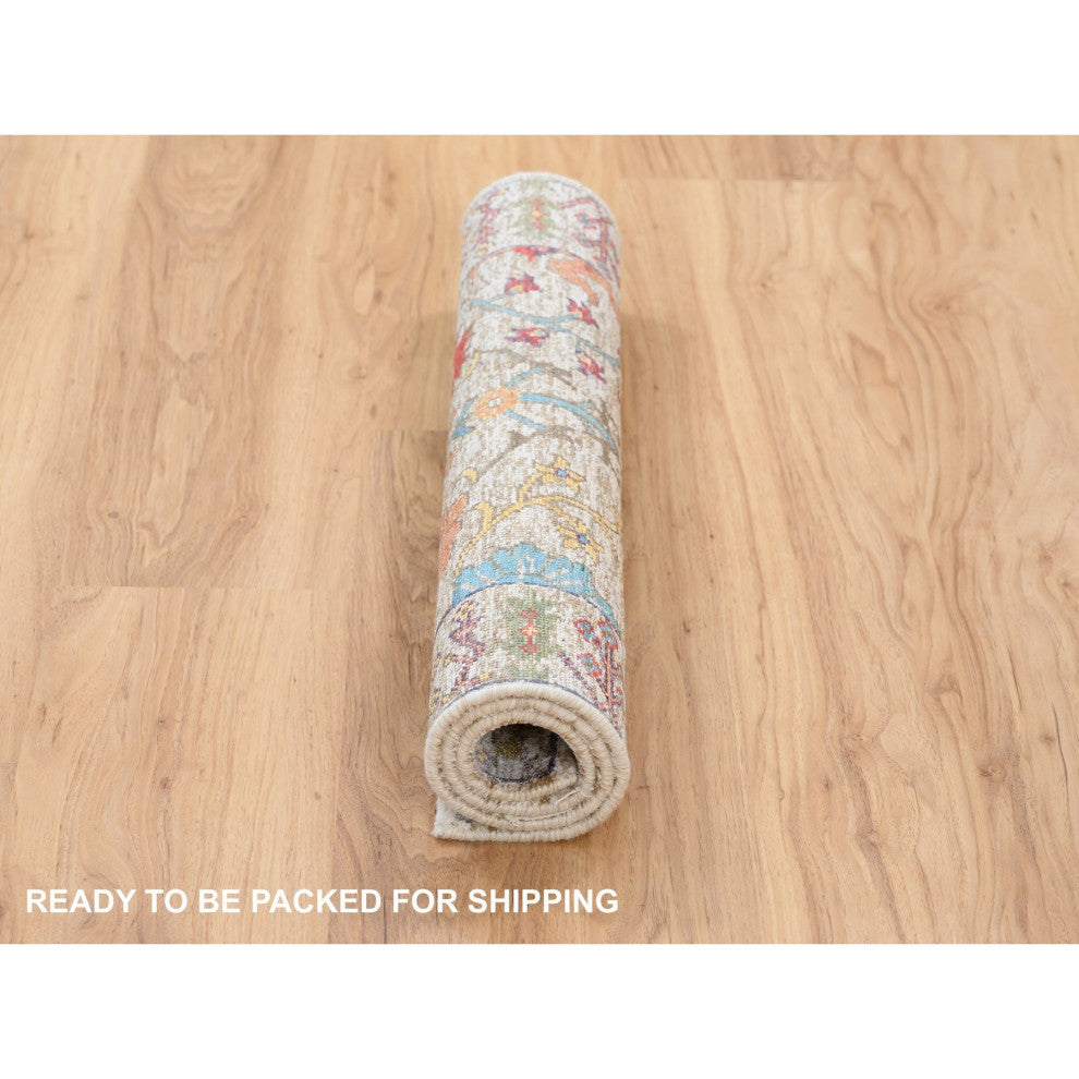 Beige, Silk With Textured Wool, Hand Knotted, Oriental, Mat, Rug, 2'2" x 3'1"