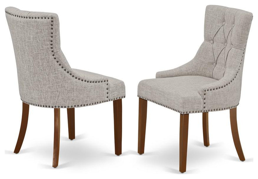 5Pc Dining Set, Round Table, Four Parson Chairs, Doeskin Fabric, Mahogany