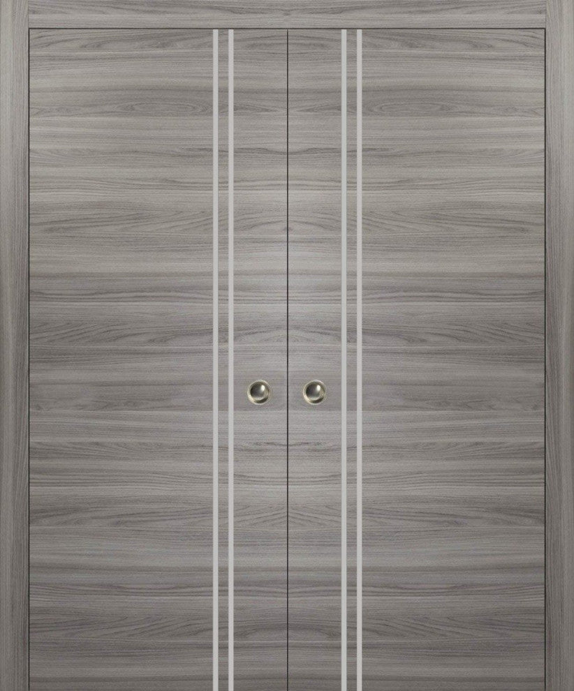 French Double Pocket Doors 64x80 | Planum 0310 Ginger Ash | Kit Trims Rail