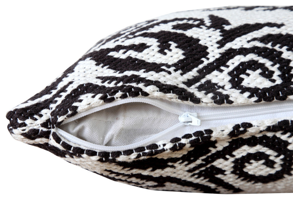 Ox Bay Machine-Made White/Black Medallion Cotton Blend Pillow Cover, 20"x20"