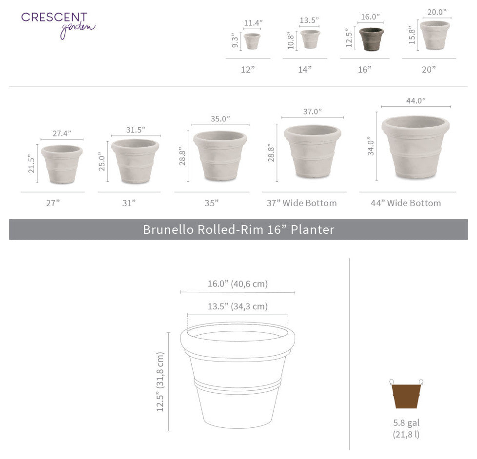 Brunello Planter, Black, 16"