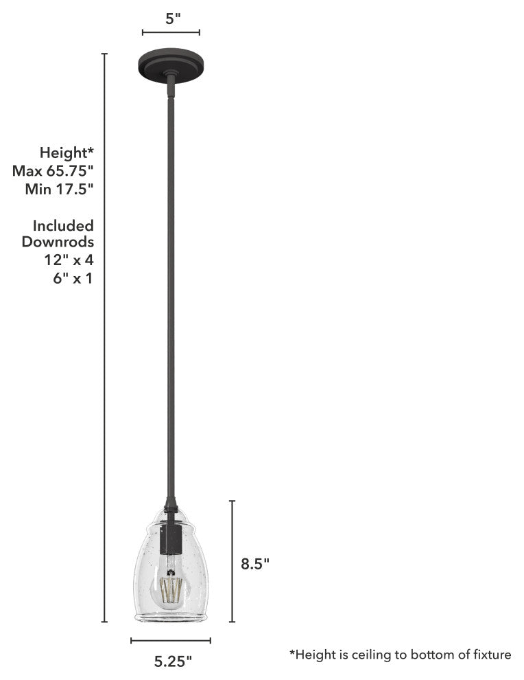 Hunter 5" Dunshire Noble Bronze, Seeded Glass 1 Light Dome Pendant Ceiling