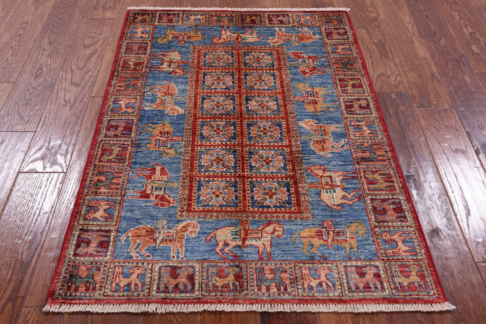 Hand-Knotted Antiqued Pazyryk Historical Design Rug 2' 10" X 3' 11" Q10879