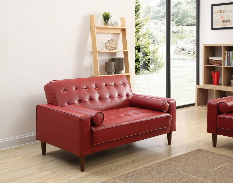 Navi Sleeper Love Seat, Red Faux Leather