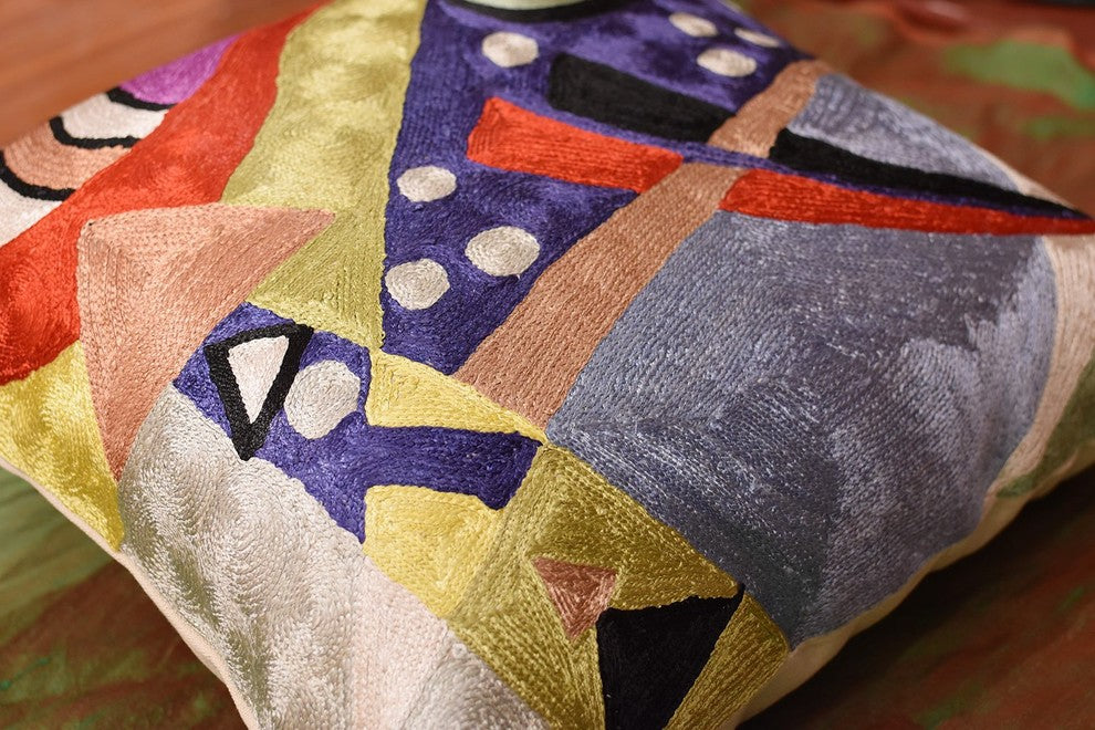 Kandinsky Abstract II Navy Purple Accent Pillow Cover Handmade Art Silk 18x18"