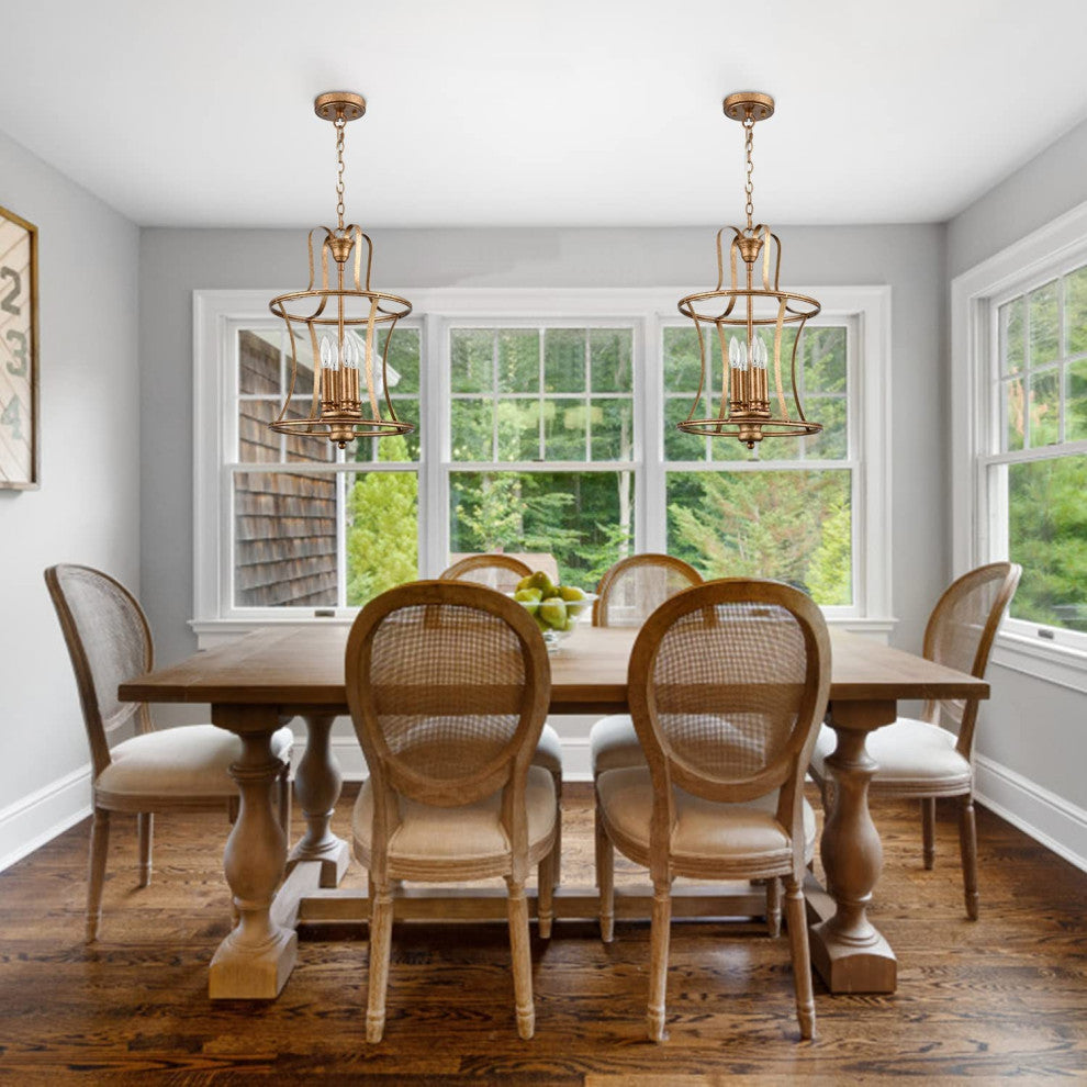 4 Light Farmhouse Chandelier Rust Cage Pendant Light