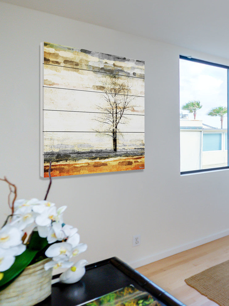 "Lone Tree" Print on White Wood, 40"x40"
