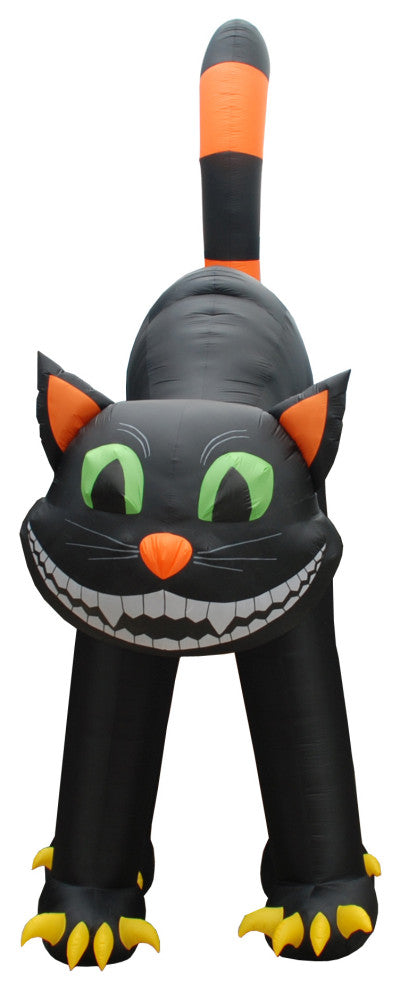 20' Tall Animated Halloween Inflatable Huge Black Cat, Head Rotating
