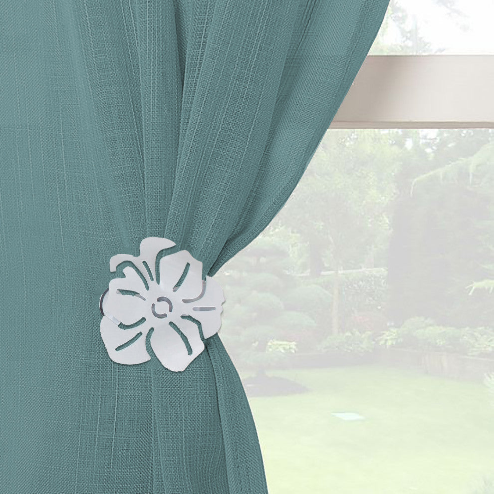 Set of 2 Metal Curtain Tiebacks "“ Elegant Poppy Flower Design Clip, White