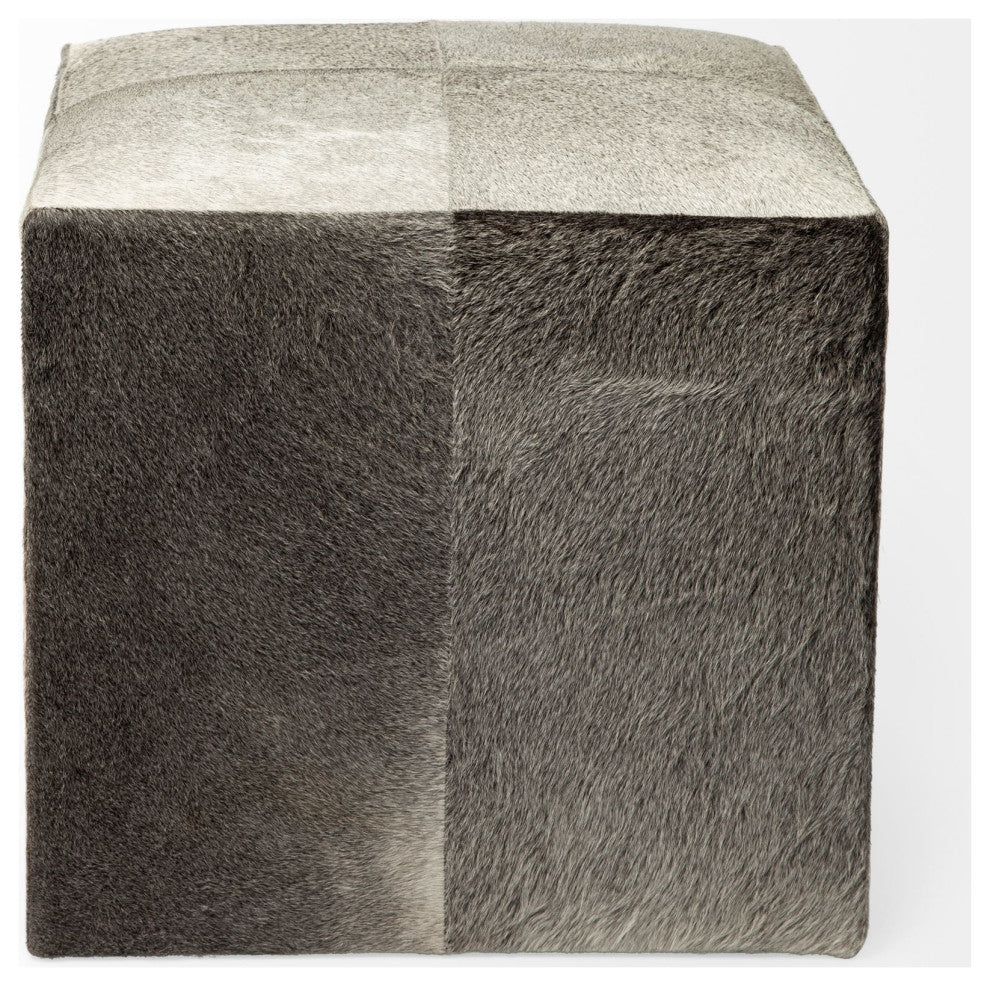 Gray Toned Cowhide Ottoman