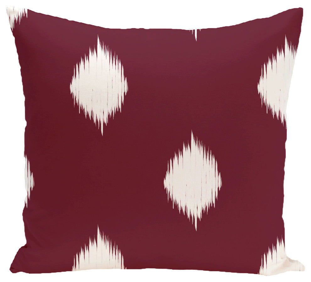 Hol-I-Kat, Decorative Holiday Ikat Print Pillow, Cranberry, 26"x26"