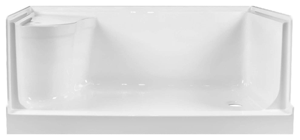 Single Threshold Acrylic Non-Slip Shower Base, Seat 60 x 32, Right Hand Drain