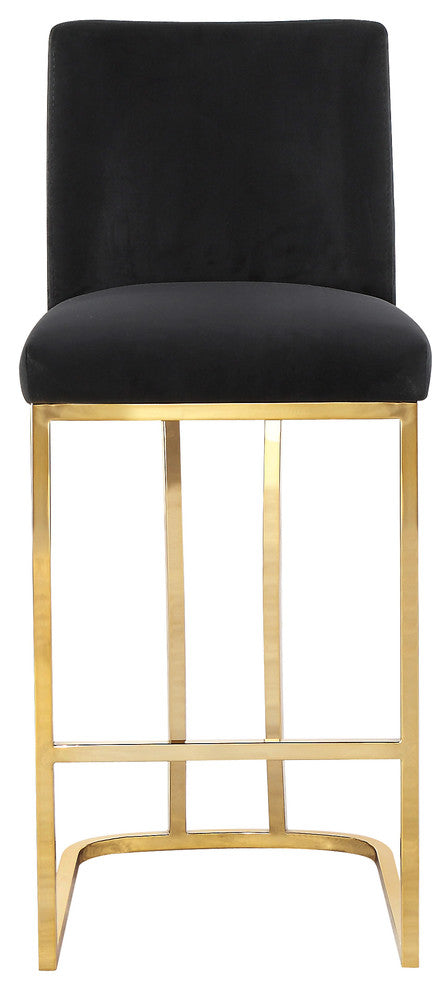 Heidi Upholstered Counter Stool, Black, Gold, Velvet