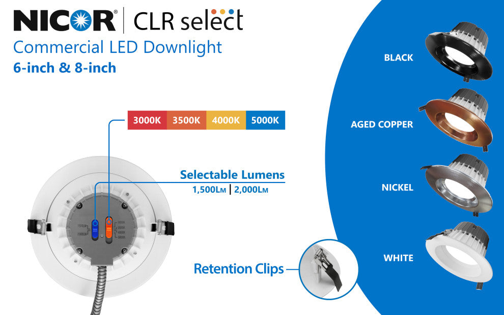 CLR-Select 6-inch Nickel Commercial Canless LED Downlight Kit