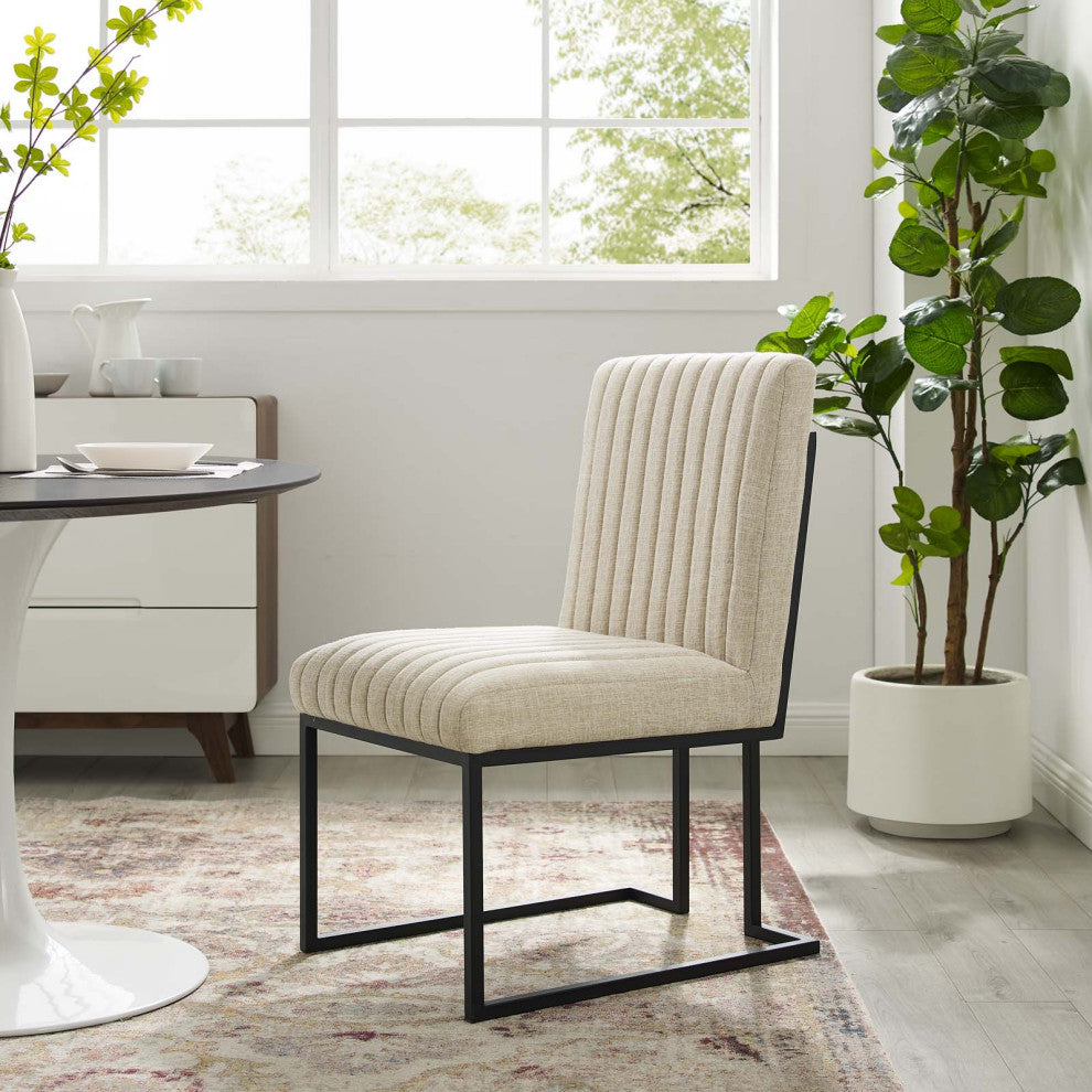 Tufted Side Dining Chair, Fabric, Metal, Beige, Modern, Cafe Bistro Restaurant