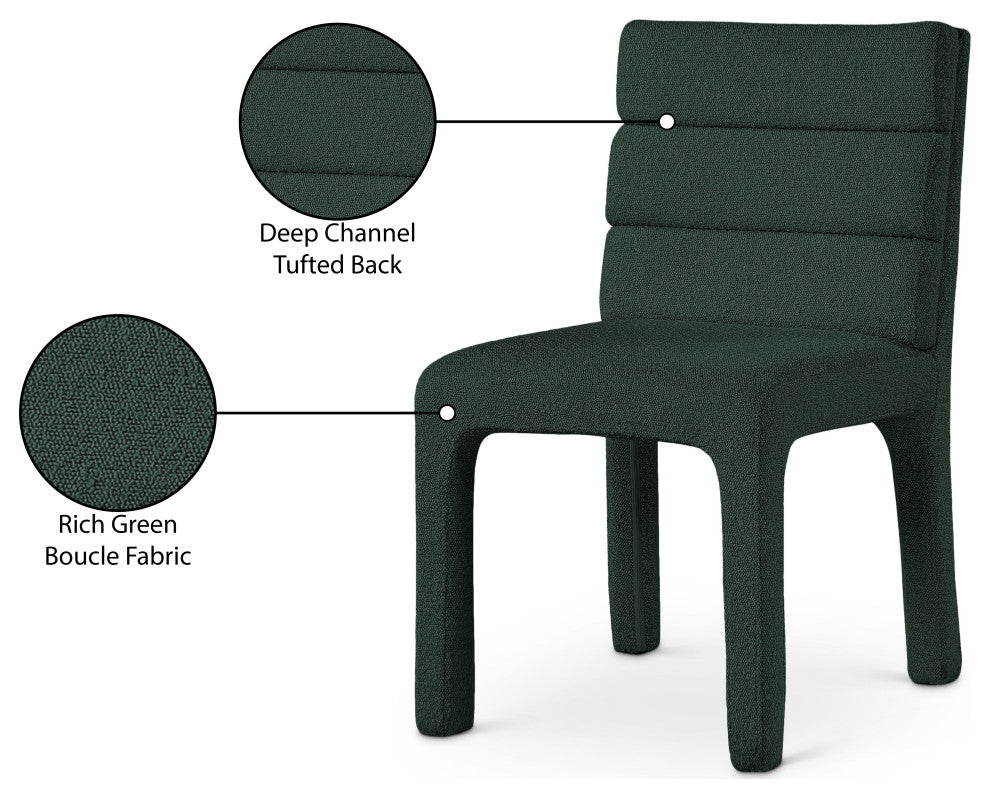 Kai Upholstered Dining Chair, Green, Boucle Fabric, Set of 2