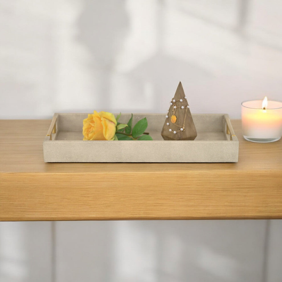 Cream Faux Shagreen Tray with Handles
