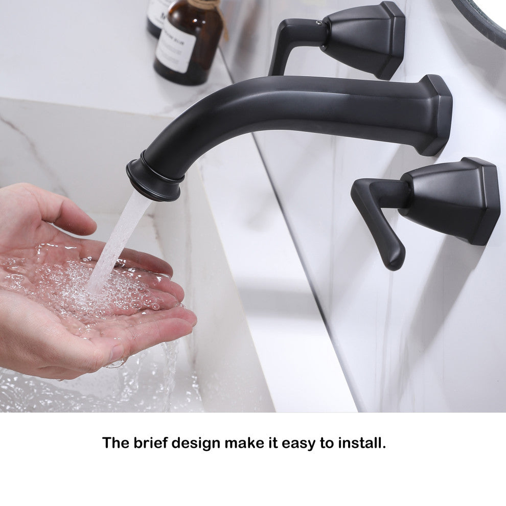 2-Handle Newly Trendy Wall Mounted Bathroom Faucet, Matte Black