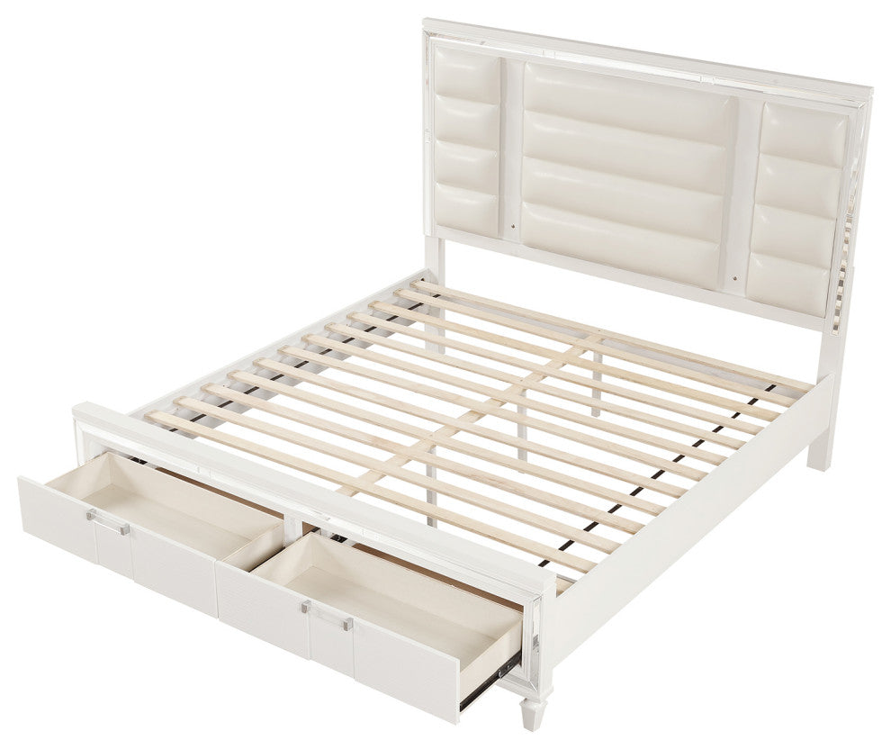 Genoa White Wood Frame King Panel Bed