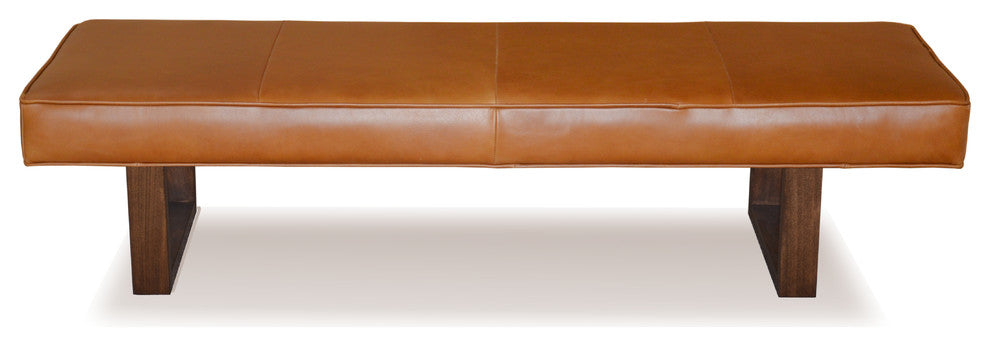 Genuine Leather Upholstered Bench, Ottoman, Distressed Brown, 50"
