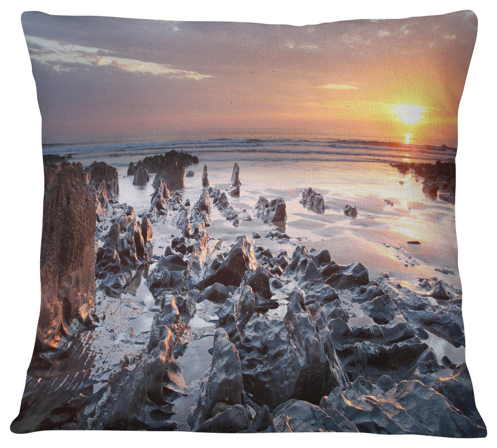 Sunset at Woolacombe Bay Devon UK Seashore Throw Pillow, 16"x16"