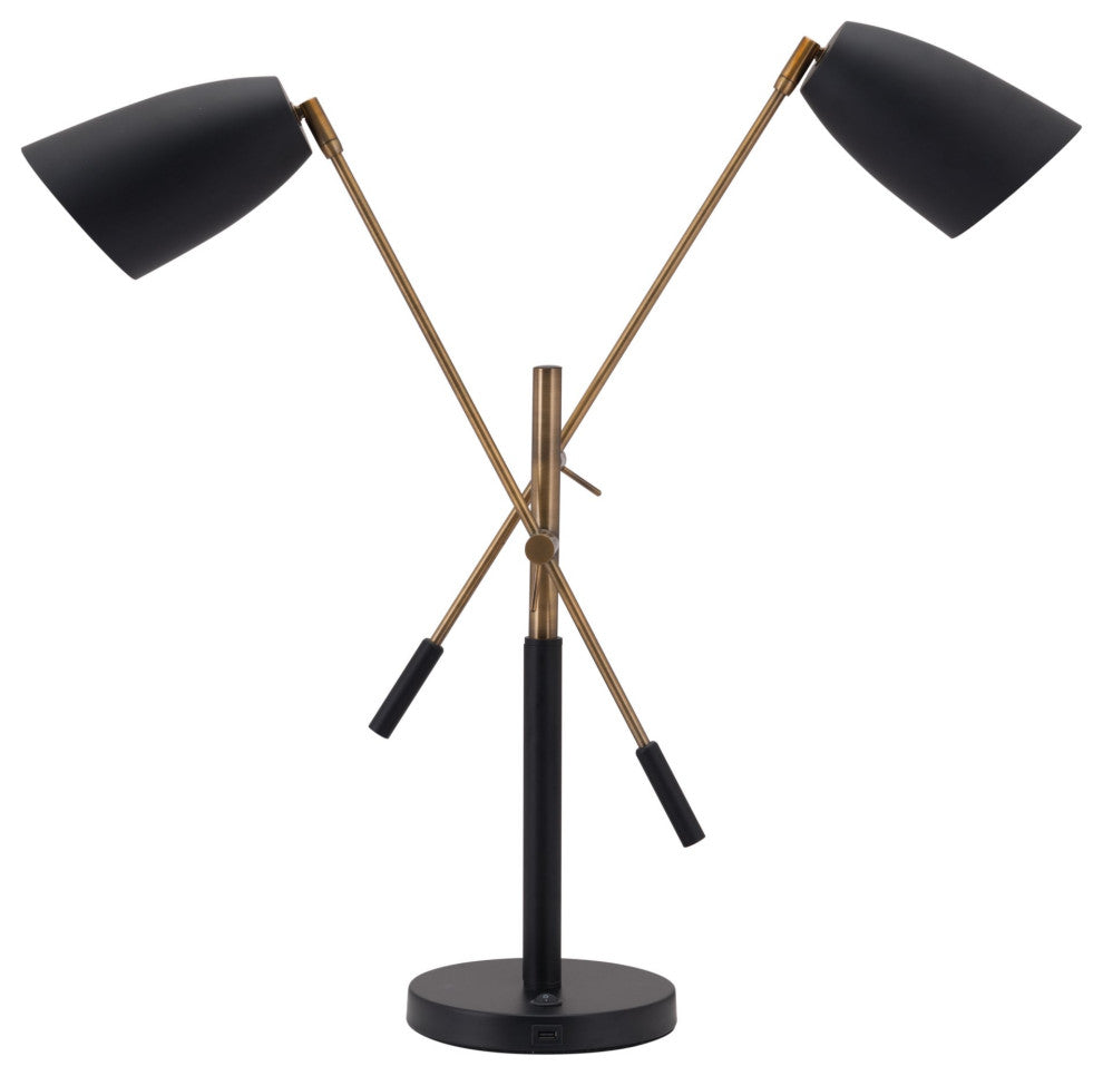 Table Lamp, Steel Metal, Black, Brass, Kitchen Lounge Bistro Lobby Hospitality